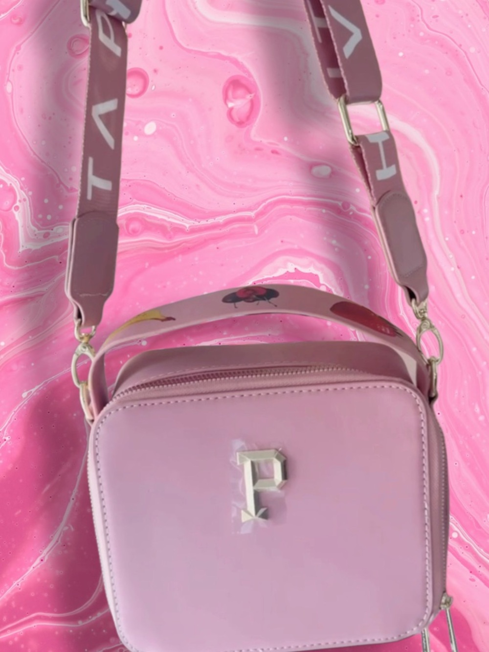 Pink Crossbody Camera Bag with Adjustable Strap